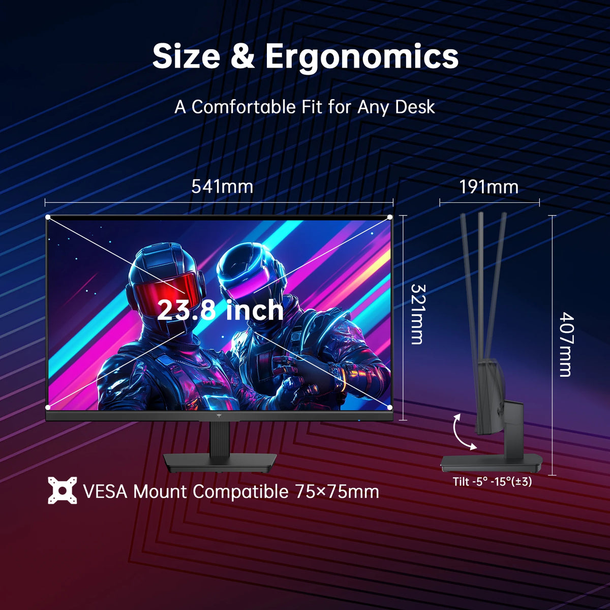 KTC H24B9S-2 144Hz Gaming Monitor, 23.8' FHD IPS Display, 178° Wide Viewing Angle, 113% SRGB, 16.7M Colors, Low Blue Light, 280 cd/m², HDMI & VGA, VESA 75x75mm Mount, Smooth Gaming & Daily Productivity