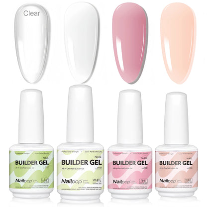 Nailpop Builder Nail Gel 4 Colors Base Coat Strengthener Thickening Extension Rhinestone Glue Gel Polish Brush in Bottle 15ml