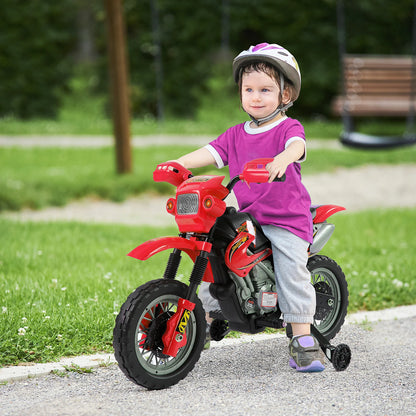 HOMCOM elmotorcykel för barn 6 V med stödhjul – röd och svart