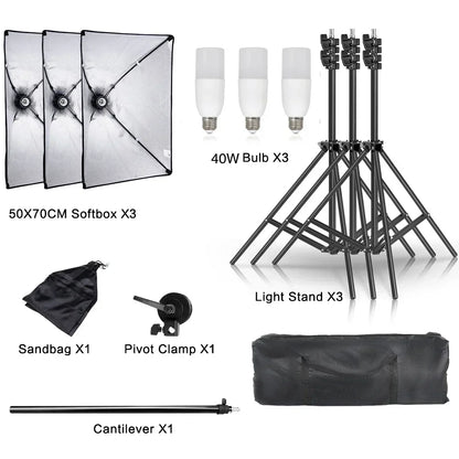 SH 1pc-3Pcs Photography 50x70CM Softbox Lighting Kits Professional Light System With E27 Photographic Bulbs Photo Studio