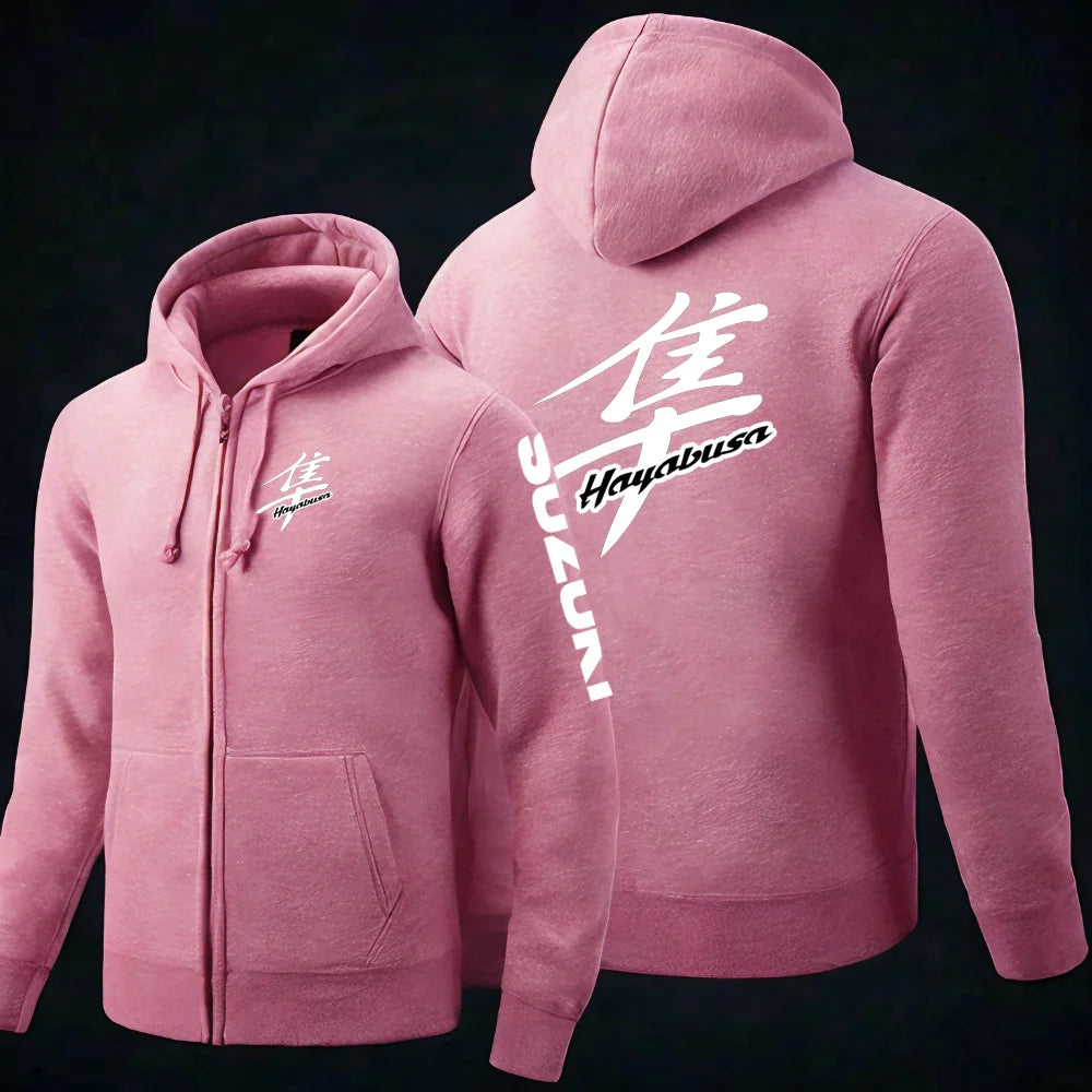 Suzuki Hayabusa Motorcykel Hoodie Herr – Dragkedja, Tryckt Logga, Vår & Höst
