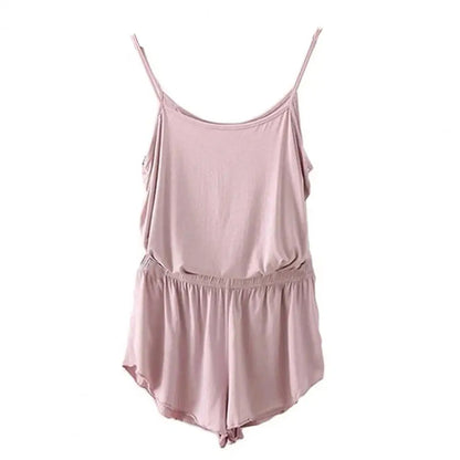 2-delat sommarpyjamas-set för dam – ärmlös topp och shorts i enfärgad polyester