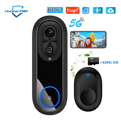 Dual-band WiFi Dörrklocka 1080P – Tuya, IP65, 7000mAh, Röstförvrängning, PIR, USB-chime