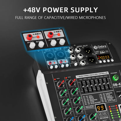 DB-4X 4-kanals mixerbord med USB, Bluetooth och DSP-reverb
