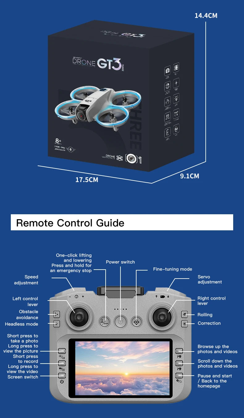 GT3 MAX Mini Drone 5G 8K GPS HD Aerial Photography Dual Cameras Quadcopter with Dynamic Lighting Optical Flow UAV Toys Gifts