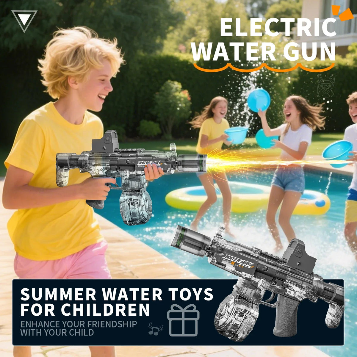Elektrisk vattenpistol med automatisk funktion, rekyl och lampor
