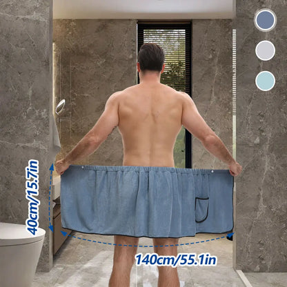 1Pcs Men's Quick Dry Bath Skirt 15.7x55.1in Sport Towel Wrap Adjustable Hands Free for Gym Swimming Sauna Changing Room Fitness