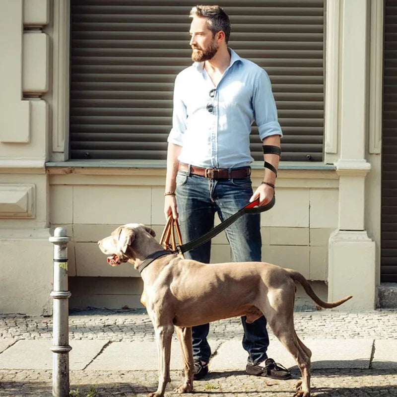 Hundkoppel i nylon med två handtag – reflekterande träningskoppel 120, 150 eller 180 cm