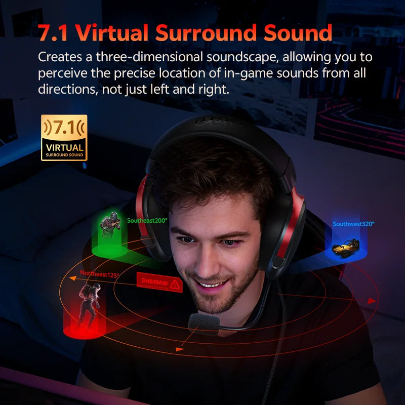 QCY VN200 Pro gamingheadset med USB-A, mikrofon och virtuellt 7.1-ljud