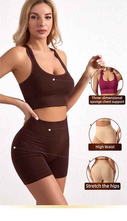 Dam Underkläderset – Sömlös BH & Trosor Crop Top Sport Yoga Fitness, 8 Färger M–XXL
