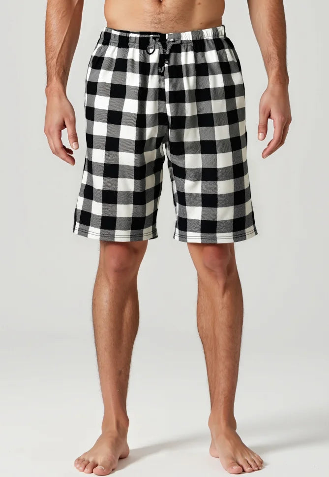 Herr Hemshorts Rutiga – Mjuka Lätta Casual Sovshorts, Grå & Röd M–1XL