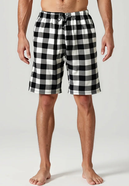 Herr Hemshorts Rutiga – Mjuka Lätta Casual Sovshorts, Grå & Röd M–1XL