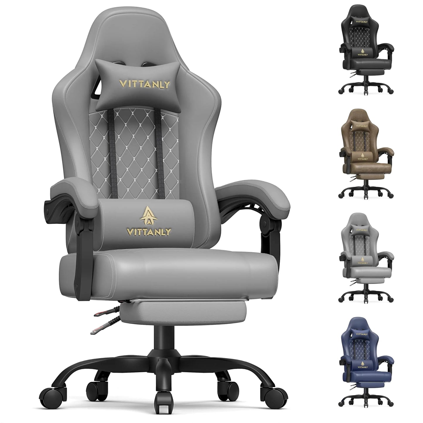 Vittanly Gaming Chair Ergonomic Gaming Chair with Headrest, Lumbar Cushion and Footrest, Height-Adjustable Rotating Office Chair