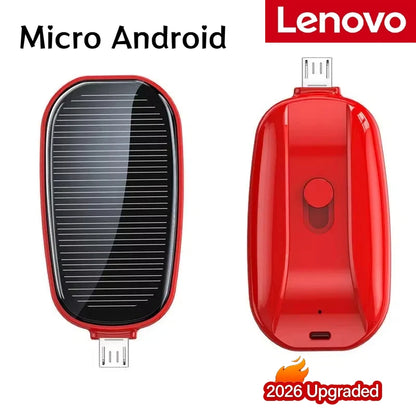 Lenovo 1200mAh Solar Mini Power Bank Key Ring Portable Charger Compact Outdoor Camping External Battery Emergent Phone Powerbank