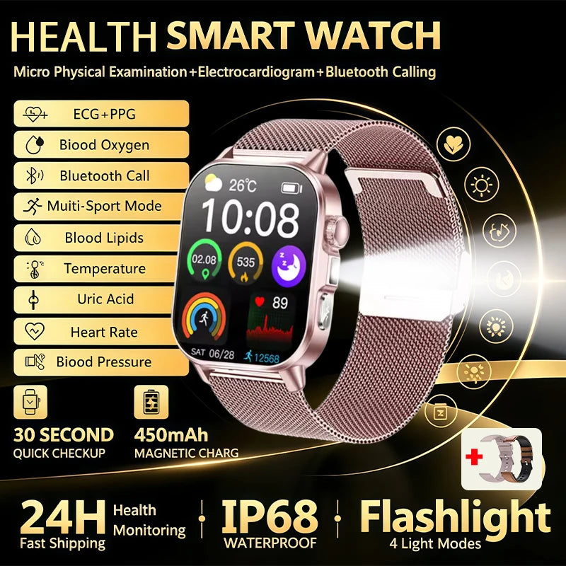 Nursing Grade New ECG+PPG Healthy Diagnose Smart Watch Men Body Analysis Blood Pressure Lipid Uric Acid NFC Health Tracker Watc