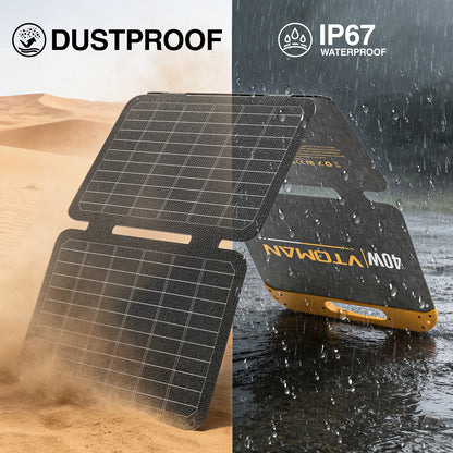VTOMAN VS40 Hopfällbar Solpanel 40W – IP67, USB-C PD30W & USB-A, 25% Verkningsgrad, Camping