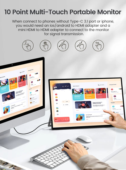 UPERFECT 18,5" Portabel Touchskärm – 120Hz IPS FreeSync HDR400 VESA USB-C Mini-HDMI Inbyggda Högtalare Laptop PC Switch PS5