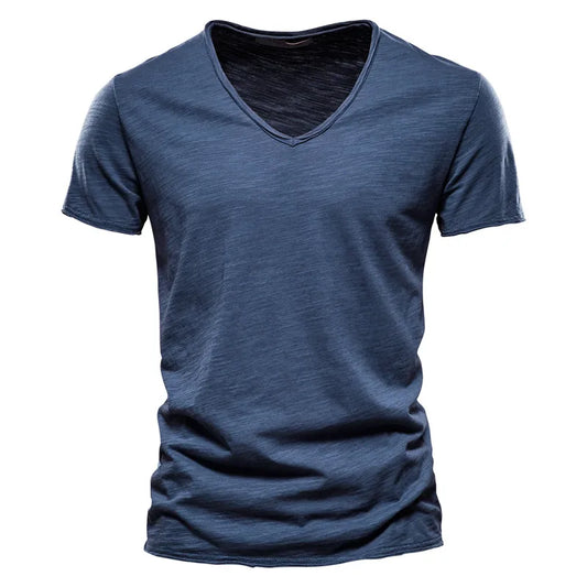 AIOPESON Herr T-Shirt i Bomull med V-Ringning