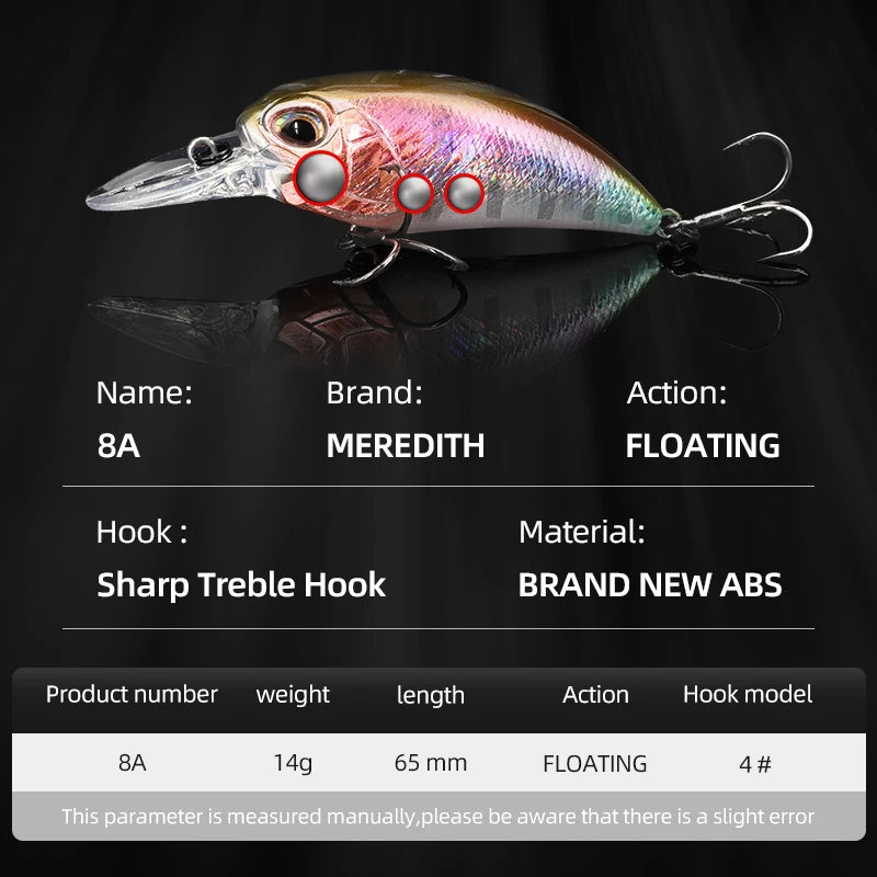 MEREDITH JERK CRANK M65 Floating 14g Hot Model Fishing Lure Hard Bait 11Color Wobbler Crank Quality Professional Depth 2.0-2.5m