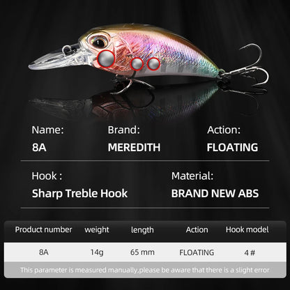MEREDITH JERK CRANK M65 Floating 14g Hot Model Fishing Lure Hard Bait 11Color Wobbler Crank Quality Professional Depth 2.0-2.5m