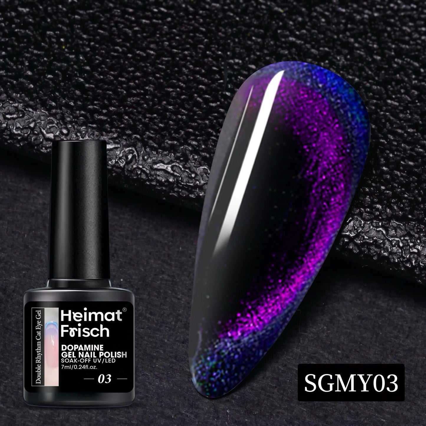 Heimat Frisch 7ml Single Bottle Double-Edge Cat Eye Gel Polish with Black Neon Polarized Chameleon Effect, Perfect for Party