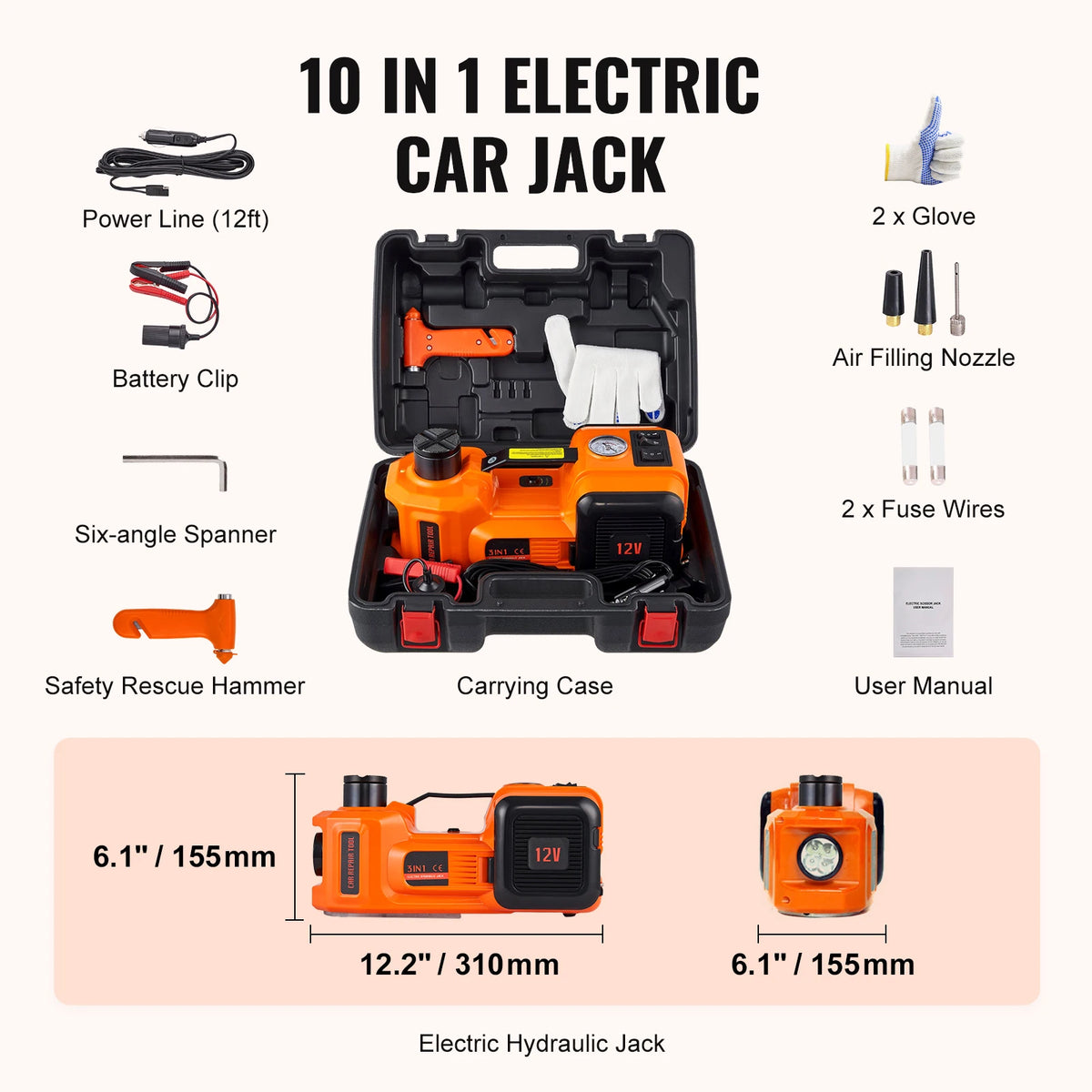SucceBuy elektrisk domkraft 3/5 ton med 12 V drift