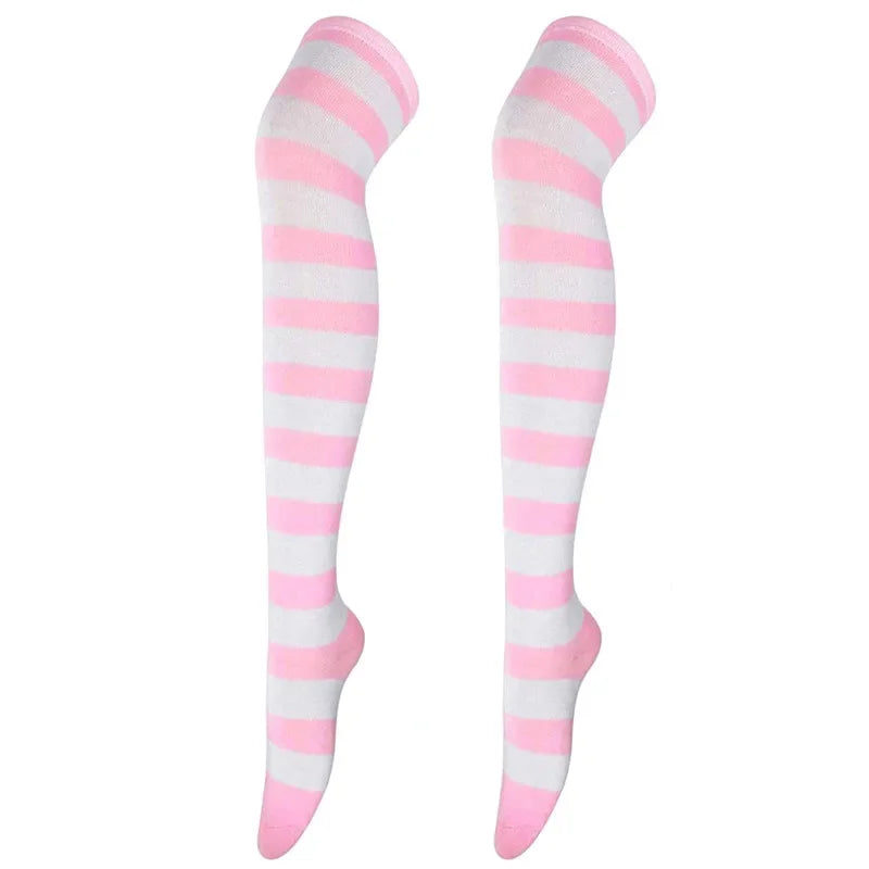 Dam Lolita Overknee Strumpor – Randiga Thigh High Cosplay, 25 Färgkombinationer One Size