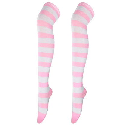 Dam Lolita Overknee Strumpor – Randiga Thigh High Cosplay, 25 Färgkombinationer One Size
