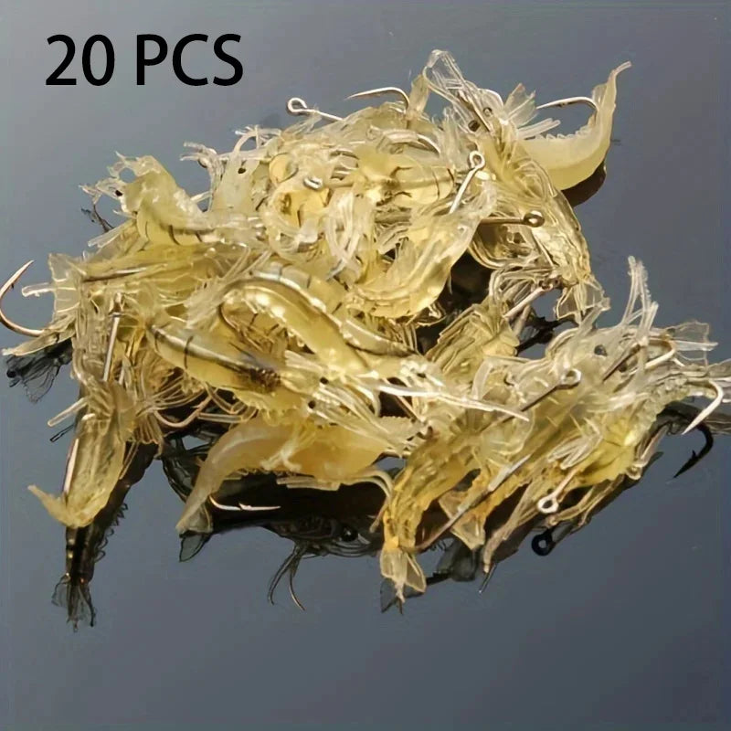 10/15/20pcs Goture Shrimp Lures Soft Shrimp Fishing Lures For Freshwater Saltwater Luminous Shrimp Bait Set With Sharp Hook Bead