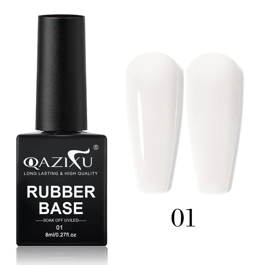 QAZIXU 8ml Rubber Base Gel Nail Polish Set 6 Colors Jelly Pink Natural Color Semi Permanent Soak Off UV LED Nail Art DIY