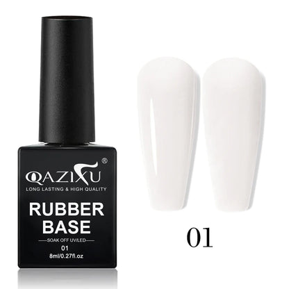 QAZIXU 8ml Rubber Base Gel Nail Polish Set 6 Colors Jelly Pink Natural Color Semi Permanent Soak Off UV LED Nail Art DIY