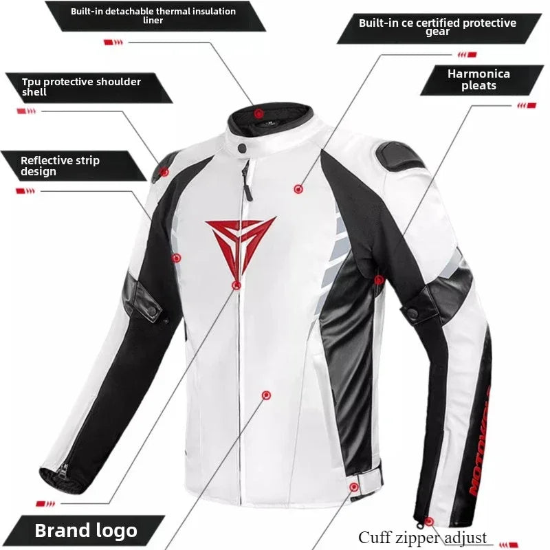 CE Certified Motorbike Leather Jacket for Men Autumn Winter Warm Windproof Riding Coat with Removable Liner Motorcycle Jacket