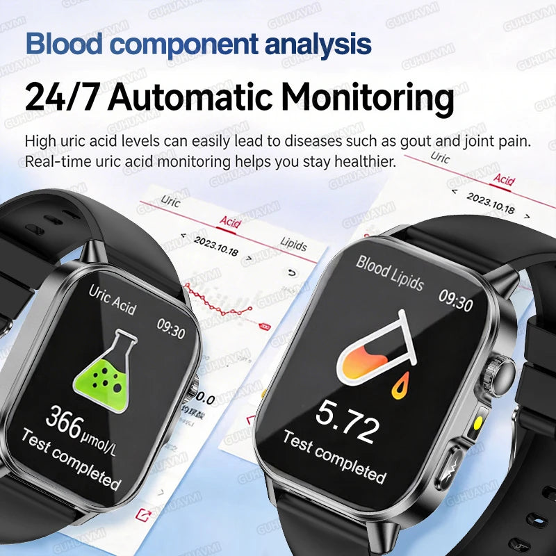 2026 ECG+PPG Daily Health Smart Watch Men Blood Fat Uric Acid Heart Rate Blood Oxygen Bluetooth Call Wellness Tracker Smartwatch