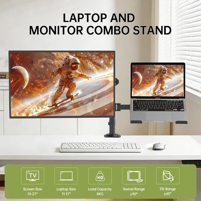 Dual Monitor Mount for 13-27 Inch Screens, Adjustable Monitor and Laptop Stand with VESA 75/100mm, Full Motion Desk Clamp Bracket with 360° Rotation and Cable Management, Heavy Duty Steel Monitor Arm for Home Office, Max Loa