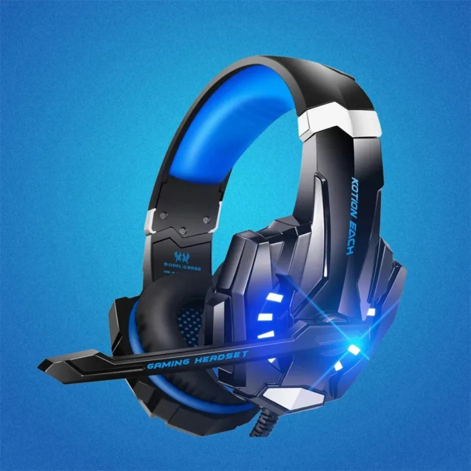 XIKCУ G9000 Gaming Headset Over-Ear – 3,5mm + USB LED-belysning Mikrofon Djupt Bas Stereo PS5 PS4 Xbox PC Laptop Röd Blå Vit