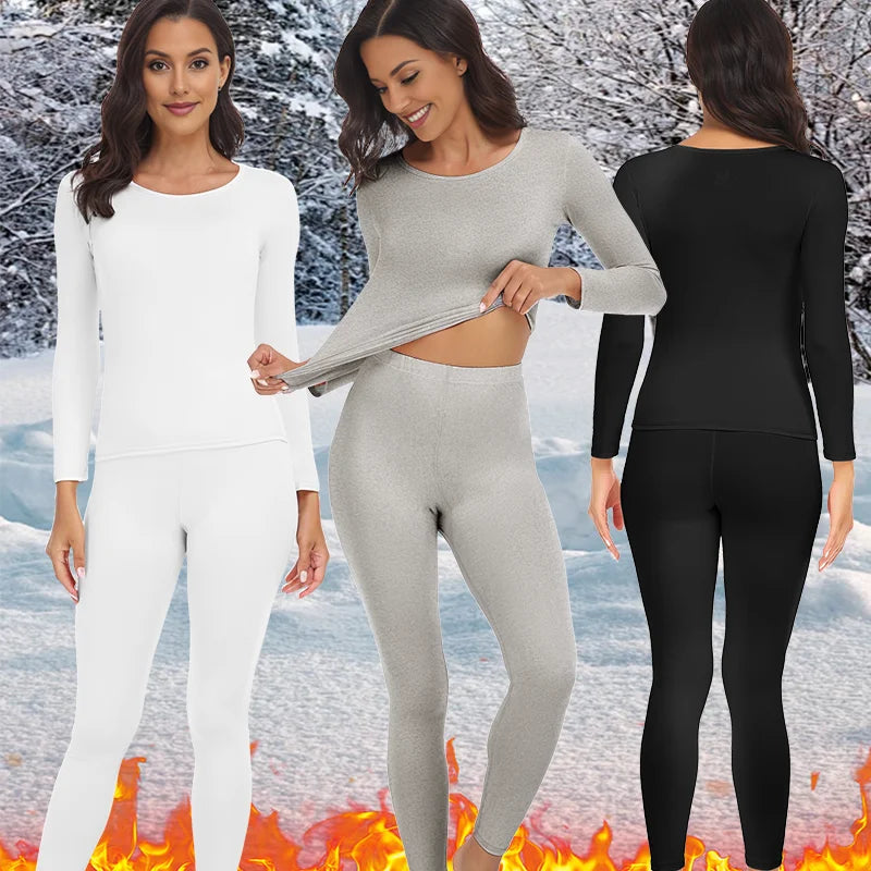 Thermal Underwear Set for Women Long Johns Base Layer Set Warm Top Bottom for Winter Round Neck Lingerie