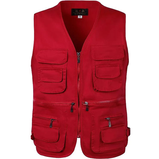 Herrvästjacka med Flera Fickor – Lätt Polyester, Friluftsliv, Fiske och Vandring, XL–4XL