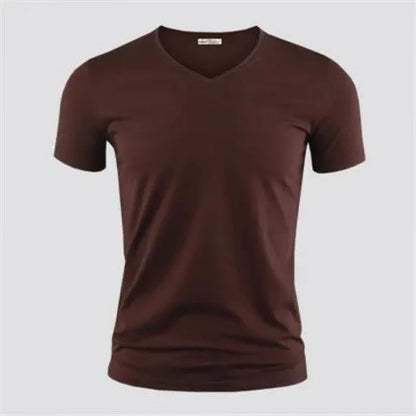 2026 Men's T Shirt Pure Color V Collar Short Sleeved Tops Tees Men T-Shirt Black Tights Man T-Shirts Fitness For Male Clothes
