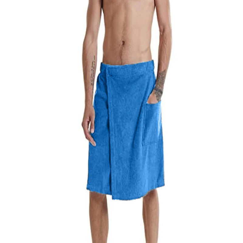 Men's Wearable Bath Wrap Towel With Pocket Adjustable Fastener Soft Terry Cloth Shower Wrap Skirt Spa Gym Sauna Home Bath Robe