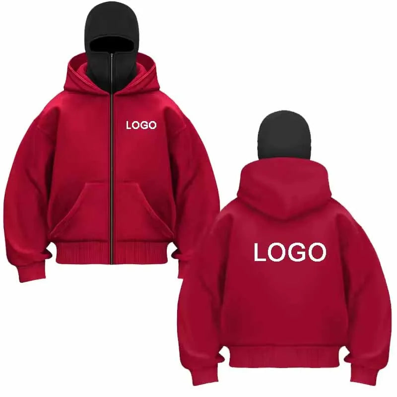 Hoodie Dubbelhuva & Ninja-mask Eget Tryck – Dragkedja | Reklamkläder & Profilprodukter