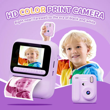 New Kids Instant Digital Camera 2.4 Inch IPS Screen 8X Zoom Mini Single Color Print Camera For Kids 3-12 Years Birthday Gifts