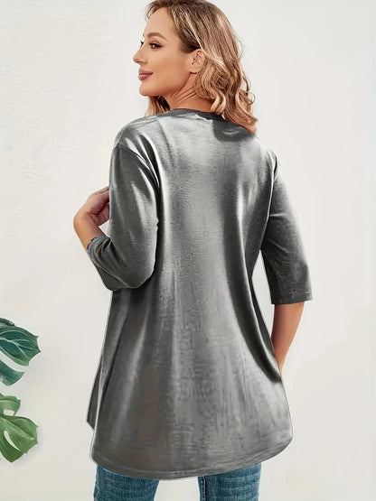 Dam Plus Size Elegant Kofta – Halvlång 3/4-ärm Hög Stretch Öppen Casual Höst/Vinter, 9 Färger XL–4XL