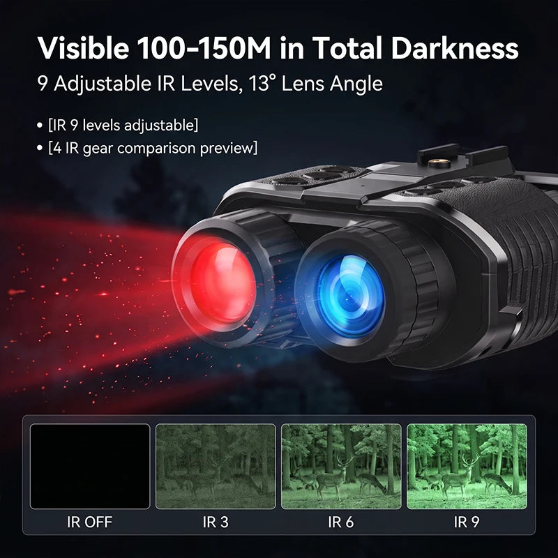 4K Night Vision Binoculars Diopter Eyepiece Dual 1.4" LCD 10X Zoom 3000mAh Level Gauge Infrared Outdoor Observation
