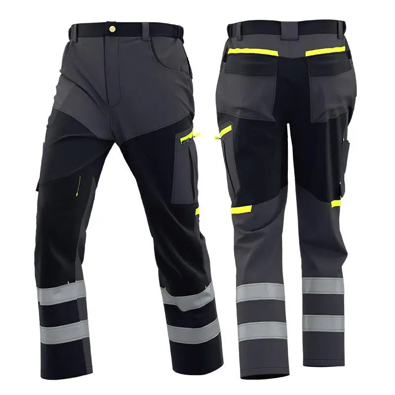 Spring Autumn Multi Pocket Men's Work Pants Wear Resistant Workshop Factory Construction Workers Clothes Reflective Strip Pants