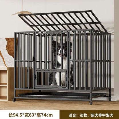 Heavy Duty Foldable Dog Crate for Large Medium Dogs Indoor Home Pet Cage Kennel with Toilet Tray Reinforced Square Tube Metal