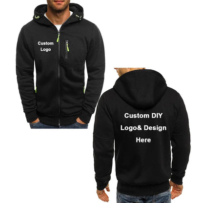 Herr Zip-up Hoodie med Fickor & Eget Tryck – Tunn, Japan-stil | M–4XL