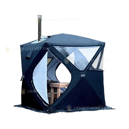 Outdoor 3-4 Person 4 Season Sauna House with Thickened Winter Ice Fishing Tent Large Window/chimney Mouth quick Open Portable