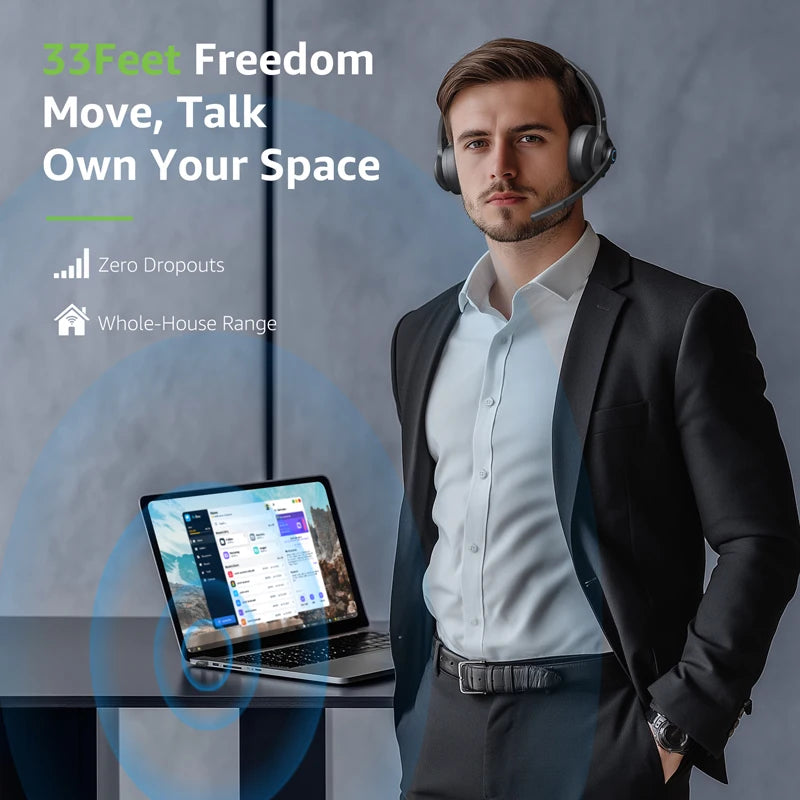 Acer HB02 Wireless Headset with Mic for Work 2.4G Bluetooth 5.3 Dual Mode Headphones USB Dongle for PC Headset for Call Center