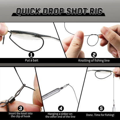 9KM 30Pcs Ewg Drop Shot Hooks with Swivels Bass Fishing Texas Rig Hooks Worm Fishing Hook High Carbon Steel