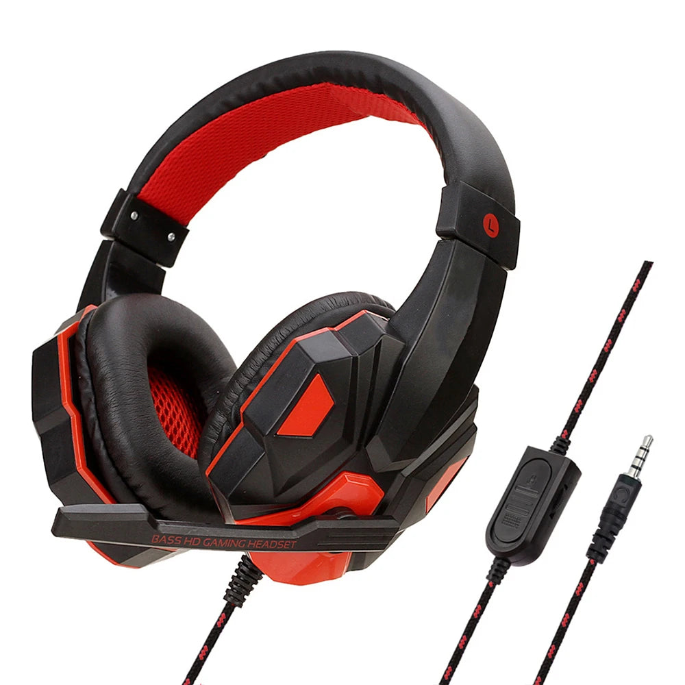 Mrgabwte Gaming Headset 3,5mm Over-Ear – 40mm 120° Justerbar Mikrofon 1,8m Kabel PS4 PS5 Xbox PC Smartphone Röd Svart Vit